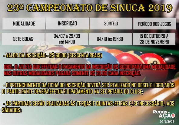 Campeonato Oficial de Sinuca 7 bolas 2019
