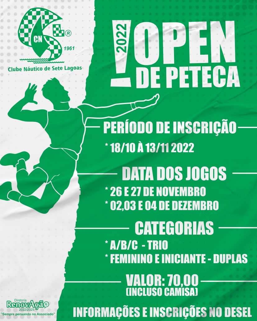 Clube Náutico de Sete Lagoas - Vem aí o torneio Interno de Peteca, faça já  a sua inscrição no Desel !!!