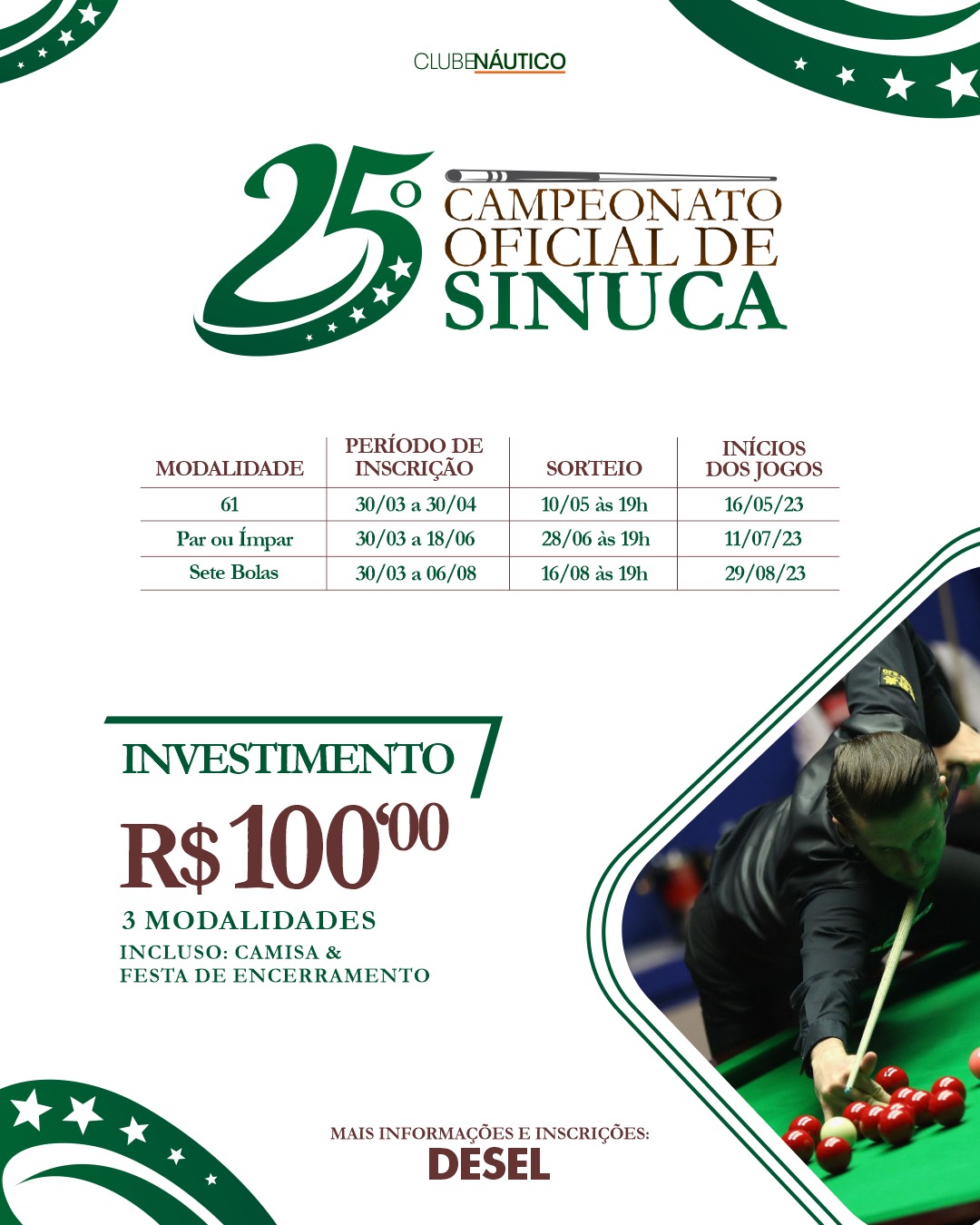 TORNEIO DE SINUCA CBH RANKING 2023 - Clube Belo Horizonte